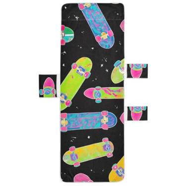 Imagem de Skates coloridos capa de espreguiçadeira preta toalha de cadeira de praia toalhas de cadeira de praia com bolso superior ajustado espreguiçadeira tropical 85 x 76 centímetros
