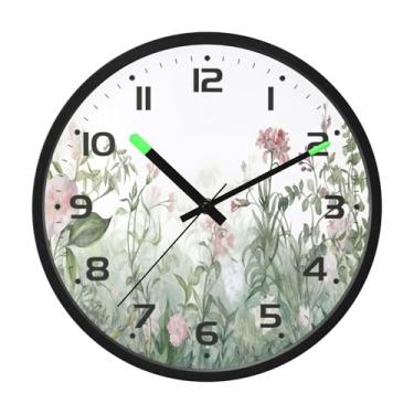 Imagem de SEHANY Herb Wildflower Relógio de parede silencioso sem tique-taque relógio redondo operado por bateria 30 cm controle de som luz noturna relógios de parede para sala de estar, cozinha, quarto
