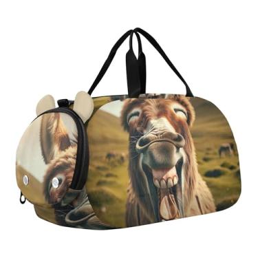 Imagem de Bolsa esportiva para meninos, lobo, azul, prata, nuvem, bolsas de fim de semana, bolsas de viagem para meninas, bolsa de viagem para dança, bagagem infantil, Burro engraçado, Clássico