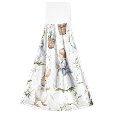 Imagem de Joitme Toalhas de mão de primavera com laços para pendurar Coelho Vintage Toalhas de Chá Branco Forno Conjunto de 2, Toalhas decorativas de cozinha fofas absorventes macias, 46 x 35 centímetros