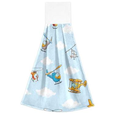 Imagem de Joisal Lindo avião helicóptero azul outono pendurado prato toalhas de mão ultra absorvente forno toalha de chá conjunto de 2, decorações de cozinha fofas 18,2 x 14 polegadas