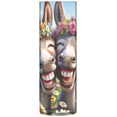 Imagem de Vaso cilíndrico para flores decorativo fofo burro animais rindo grande vaso de flores bonito personalizado floral moderno decorações, 30 cm x 9,9 cm