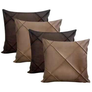 Imagem de Almofadas Cheias em Suede Drapeada 45x45cm Decorativas Sala Quarto Sofá(2 AVELÃ + 2 MARROM)