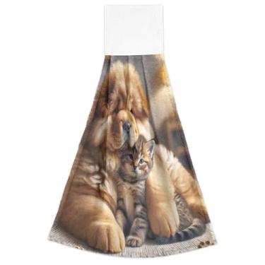 Imagem de Joisal Toalhas de mão Chow Chow para cachorro gatinho gato primavera com laço para pendurar conjunto de 2 toalhas de chá de forno altamente absorventes, toalhas para cozinha, banheiro, 47 x 35 cm