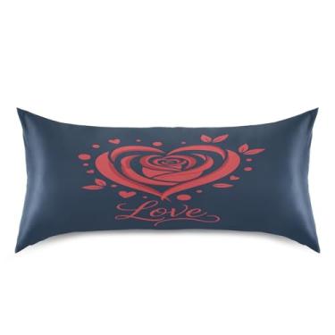 Imagem de Blueangle Fronha de cetim refrescante para cabelo e pele, capa de travesseiro de coração rosa, tamanho king size 50,8 x 101,6 cm com fecho de envelope (684)