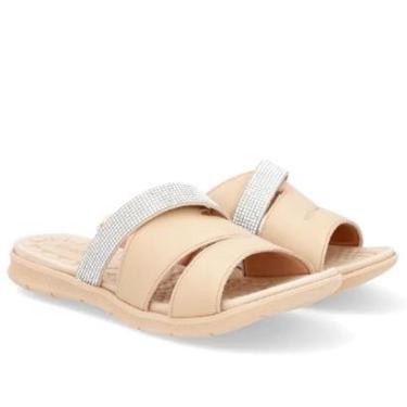 Imagem de Chinelo Slide Couro Strass Amortecedor Palmilha Massageadora-Feminino