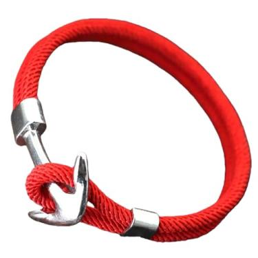 Imagem de Pulseira de corda de poliéster em forma de âncora prateada elegante - acessório de tecido envolvente para esportes ao ar livre náuticos, Medium, liga metálica, Sem Pedra Preciosa
