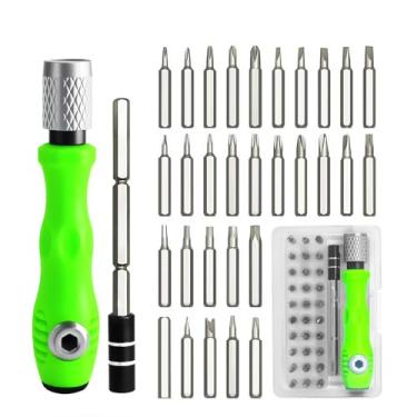 Imagem de Conjunto de chaves de fenda multifuncional 32 em 1, conjunto de chave de fenda magnética portátil para óculos, relógios, laptop, eletrônicos, brinquedos, joias, computadores - verde fluorescente