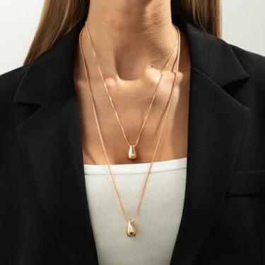 Imagem de Conjunto feminino de colar dourado em camadas, corrente delicada com pingente de lágrima grossa, joia moderna, presente para ela, One Size, Cobre, Sem Pedra Preciosa