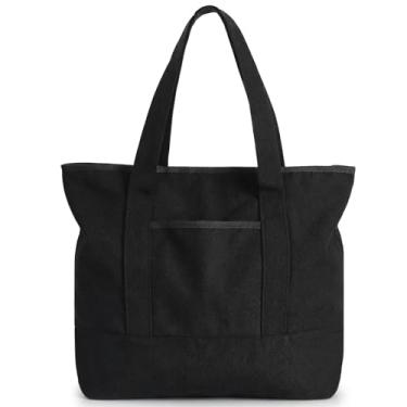 Imagem de Reginary 1 peça, 16 peças, sacola de lona a granel com bolso externo 45,7 cm, reutilizável, compras, mercearia, sacola em branco para mulheres, mãe, faça você mesmo (preto)