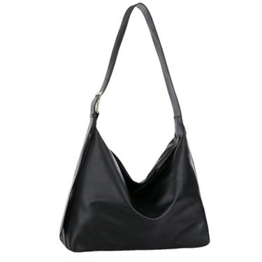 Imagem de Bolsa de Ombro Feminina em Couro PU, Preta, Grande Capacidade, Estilo Hobo, À Prova D'água, 36x26x18 cm
