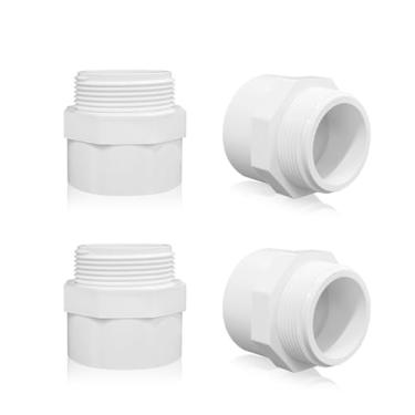 Imagem de QruiLanTu 4 peças Adaptador de acoplamento de tubo de PVC bidirecional branco de 2 vias, bico sextavado, conectores adaptadores de acoplamento de rosca macho NPT para soquete de tubo de PVC de 1 1/2