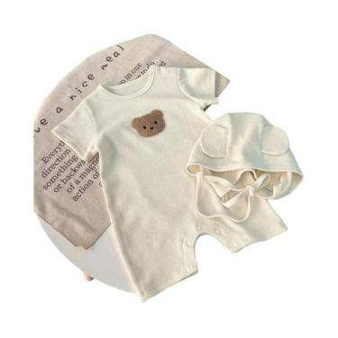 Imagem de Macacão De Algodão De Verão Com Chapéu E Orelhas Para Bebês Meninas E 