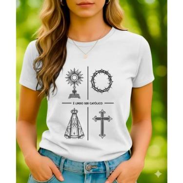 Imagem de Camiseta Tshirt Feminina Frases Imagens Religião É Lindo Ser Católica 