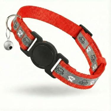 Imagem de Coleira de gato separável, coleira reflexiva para gatinhos com sino, coleira de segurança com fivela, leve, ajustável, confortável, adequada para gatos meninos e meninas (17,78 a 33 cm) vermelha