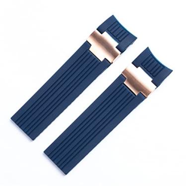Imagem de DFAMIN 22 x 20 mm DIVER and MARINE Pulseira de relógio de pulso de borracha de silicone macio impermeável para Ulysse Nardin fivela dobrável (link rosa azul)