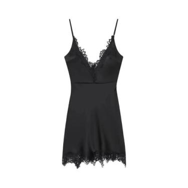 Imagem de Vestido Cami Sem Mangas Com Decote Em V Profundo E Detalhes Em Renda P