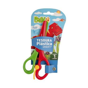 Imagem de Tesoura Escolar Plástica Dinossauro Picotar Papel Infantil Sem Ponta -