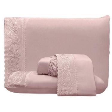 Imagem de Jogo De Lençol Dunna Casal 4 Peças Percal 300 Fios Bordado Inglês Maci