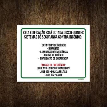 Imagem de Placa Edificação Sistema Segurança Contra Incêndio 18X23 - Sinalizo.Co