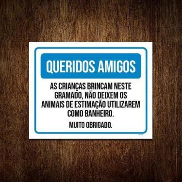 Imagem de Placa Crianças Brincam No Gramado Não Deixe Animais 18X23 - Sinalizo