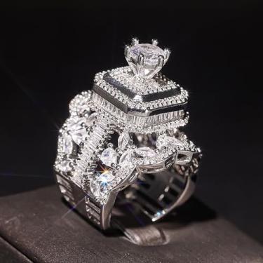 Imagem de Anel de zircônia cúbica vazado para mulheres, joias de noivado e casamento, 7, Latão, Zircônia cúbica