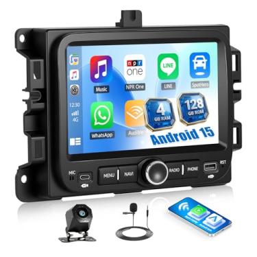 Imagem de [4 + 128 G] Estéreo automotivo Android 15 para Jeep Renegade 2016-2021/Jeep Compass 2017-2020 com carro sem fio e Android Auto, rádio veicular de 17 polegadas com link espelhado Bluetooth FM/RDS WiFi