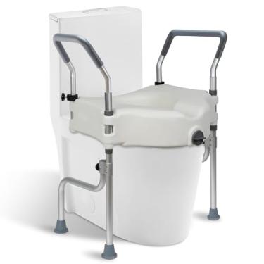 Imagem de Assento sanitário elevado de 11,4 cm com braços e pernas, 68 cm de largura, altura ajustável, assento de vaso sanitário elevado de 4 pernas com alças para idosos, assentos sanitários elevados para