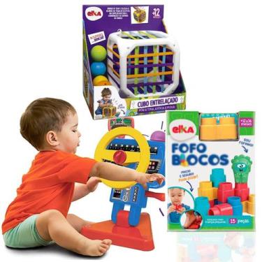 Imagem de Kit 3 Brinquedo Para Bebe Volante Cubo Fofo Blocos Série Brinquedos de