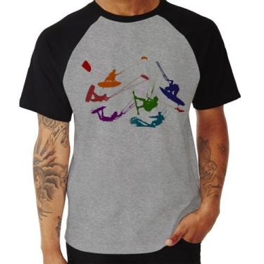 Imagem de Camiseta Raglan Kite Surf Freestyle - Foca na Moda, Cinza, Preto, GG