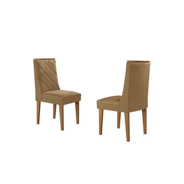 Imagem de Cadeira Sala de Jantar Pietá Kit 2 Un Madeira Capuccino/Linho Bege Turim - Rufato
