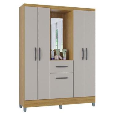 Imagem de Guarda Roupa Solteiro Atlas Capelinha 5 Portas Damasco Off White Brilh