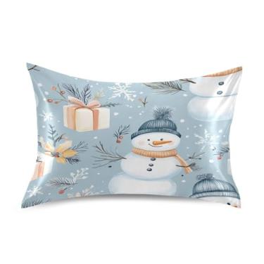 Imagem de Blueangle Linda fronha de cetim de boneco de neve de desenho animado para cabelo e pele, fronha de seda, tamanho Queen (50,8 x 76,2 cm) - Capas de almofada de cetim com fecho de envelope (639)