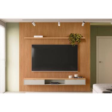 Imagem de Home p/ TV até 90 Pol Modular 2.6 Ripado c/ 2 Portas 1 Pratel. 258x250cm Nature/Off White - Linea Brasil