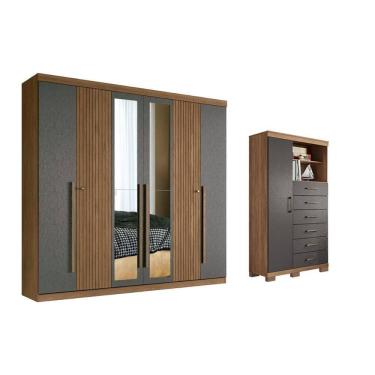 Imagem de Guarda Roupa 2 Peças (1GuardaRoupa+1Cômoda) QC364 Jatobá/Grafite - Santos Andirá