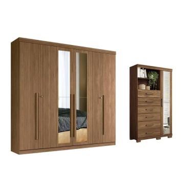 Imagem de Guarda Roupa 2 Peças (1GuardaRoupa+1Cômoda) QC363 Jatobá - Santos Andirá
