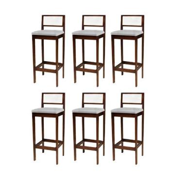 Imagem de Kit 6 Banquetas Estofada em Linho Encosto Palhinha Bruna - Ismalu, imb