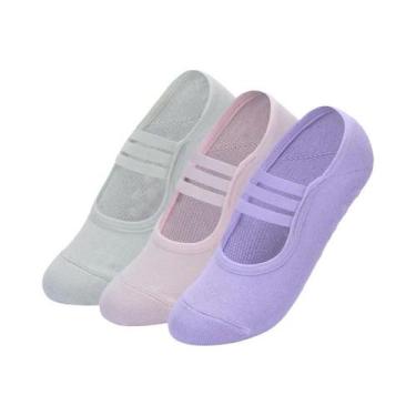 Imagem de Meias De Yoga, Pilates E Dança Femininas Antiderrapantes, 3 Pares, Res