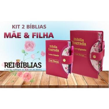 Imagem de Kit Bíblia Sagrada Botão - Filha & Mãe - C/ Harpa - Hipergigante 14x21