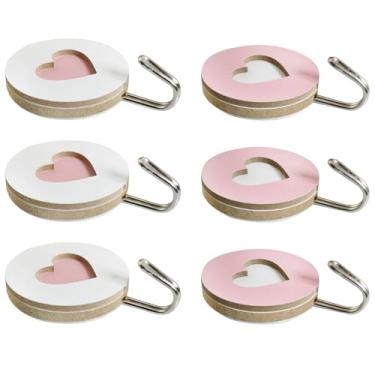 Imagem de CHENJIN 6 peças de ganchos resistentes de aço inoxidável em forma de coração, lindos ganchos autoadesivos para casacos, branco, rosa, 3 unidades para armazenamento de chaves, chapéus, cintos