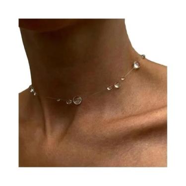 Imagem de Colar Minimalista Feminino Com Cristais De Vidro Transparente E Franja
