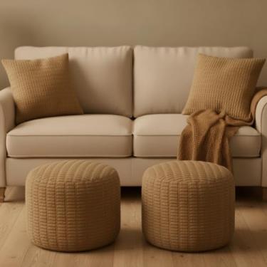 Imagem de HunnmingRe 2 peças de capa de pufe otomano sem enchimento de veludo cotelê de 50 x 38 cm – sem enchimento, banco de pé listrado, saco de feijão, armazenamento de cadeira de chão para decoração de casa