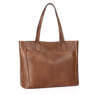 Imagem de GOIACII Bolsa feminina de couro vegano, alça superior, bolsa de ombro feminina para viagem, trabalho, academia, Marrom claro