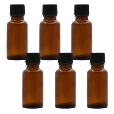 Imagem de VANTOBEST 6 frascos de óleo essencial de vidro âmbar de 20 ml, recipientes vazios recarregáveis com redutor de orifício, tampa preta para aromaterapia de perfume
