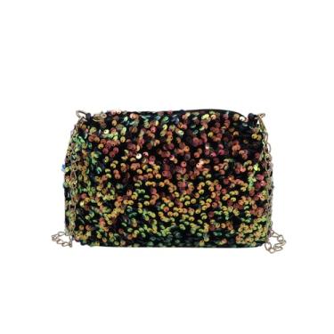 Imagem de AMPOSSTO Bolsa tiracolo de lantejoulas com glitter para mulheres e meninas, bolsa clutch brilhante para noite com alça de corrente para festa no clube, Ouro (corrente dourada), One Size