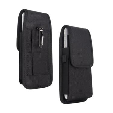 Imagem de Bolsa para celular com coldre de nylon compatível com iPhone SE 2020 2022, iPhone 8, 7, 6s, 6, 13 Mini, 12 Mini, Samsung Galaxy S10E, preto, M