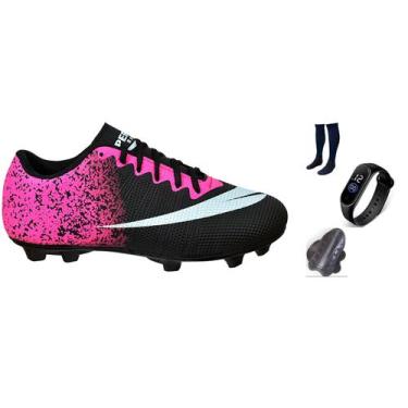 Imagem de Chuteira Campo Adulto Infantil com Meião Relogio e Caneleira Colada e 