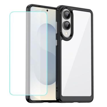 Imagem de Wanyuexes Capa para Galaxy S25 Edge/Galaxy S25 Slim SM-S937U1 Capas com protetor de tela de vidro temperado, parte traseira rígida transparente de policarbonato e capa protetora de TPU para Samsung
