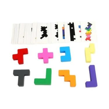 Imagem de Quebra-Cabeça De Madeira Colorido Com Cartas Dupla Face Para Crianças: