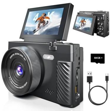 Imagem de Câmera digital 4K com WiFi, câmera de vlogging de foco automático para YouTube e iniciantes, tela de 7 cm, zoom de 18x, modo de luz de preenchimento, inclui cartão SD de 64 GB, bateria de 1500 mAh